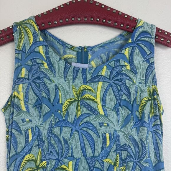 Rainbow Jo Tropical Palm Tree Print Sleeveless A-Line Midi Dress Green Blue XS - Picture 4 of 15